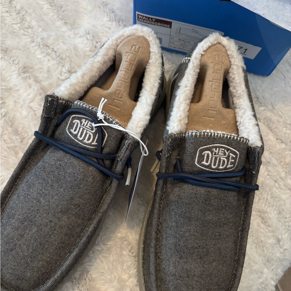 Hey Dude Men's Gray Loafers with Faux Fur Lining